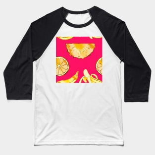 yellow, pineapple, banana, yellow, orange, juicy, fruit, glitter, gold, summer, pattern, funny, sunny, vivid, pink Baseball T-Shirt